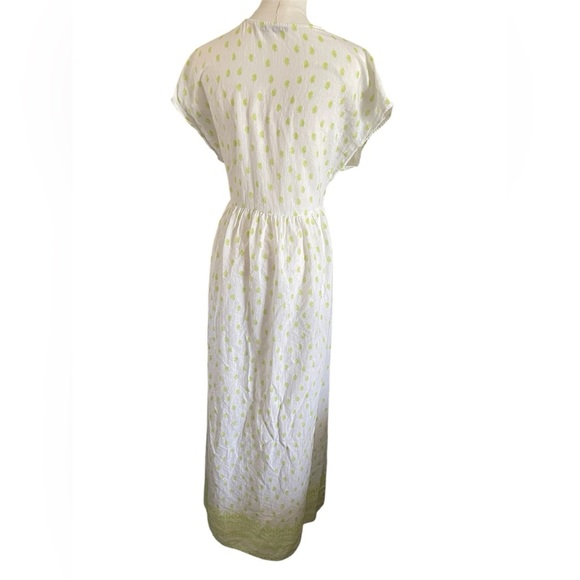 ZARA Embroidered Rustic Tunic Midi Dress Beach Cover Up White/Green Sz M - Picture 9 of 14